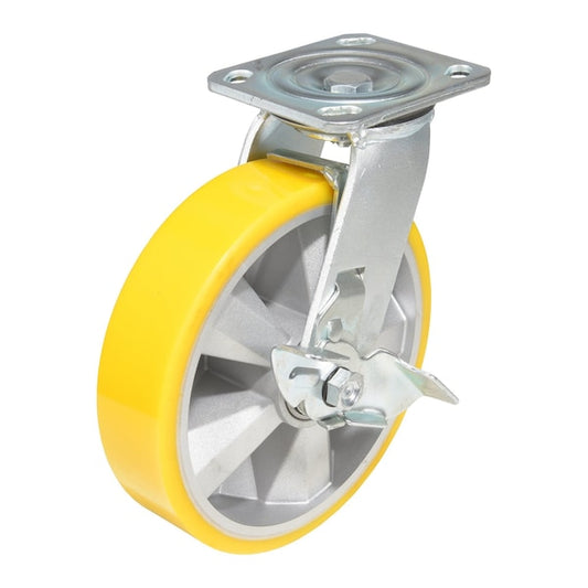 Vestil CST-PY-8X2PUA-SWB Polyurethane Swivel With Brake Caster 8 In. Diameter x 2 In. Width 1212 lb Yellow/Gray