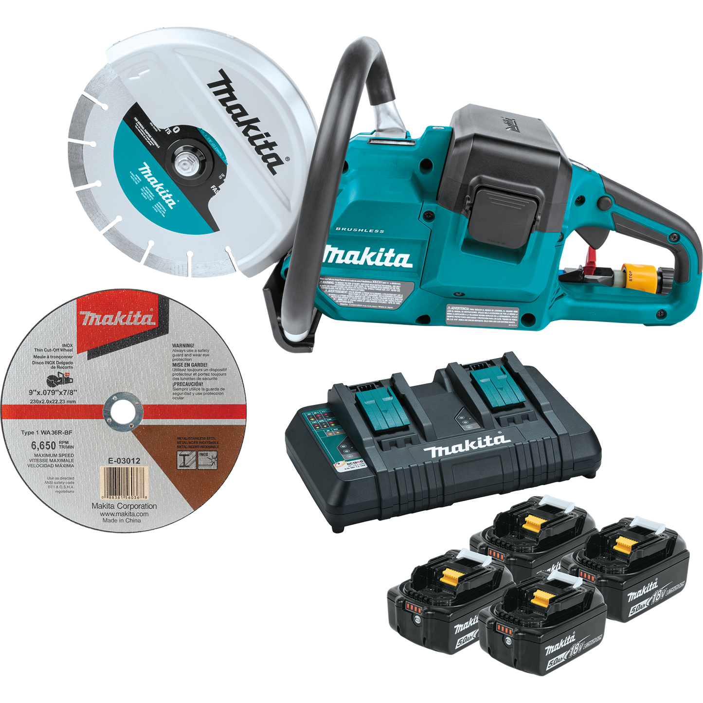 Makita XEC01PT1 36V (18V X2) LXT® Brushless 9" Power Cutter Kit, with AFT®, Electric Brake, 4 Batteries (5.0 Ah)