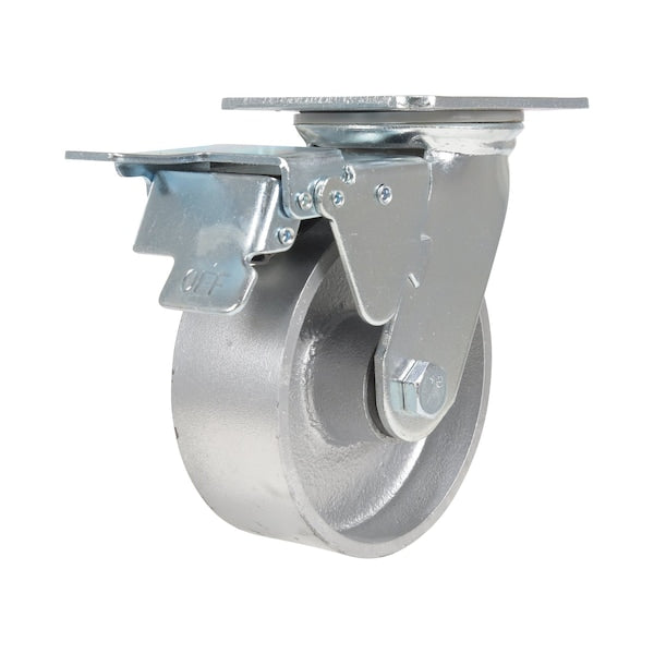 Vestil CST-VE-5X2CI-SWTB Cast Iron/Steel Swivel With Total Brake Caster 5 In. Diameter x 2 In. Width 1320 lb Silver