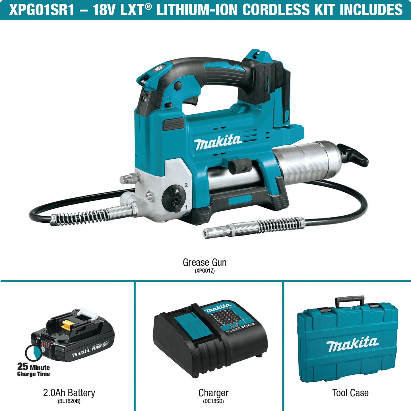 Makita XPG01SR1 18V LXT® Lithium‘Ion Cordless Grease Gun Kit (2.0Ah)