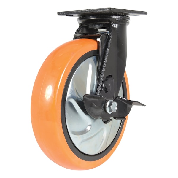 Vestil CST-E6-8X2PUP-SWB Polyurethane Swivel With Brake Caster 8 In. Diameter x 2 In. Width 925 lb Orange/Silver