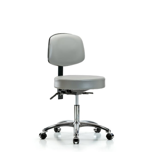 Blue Ridge Ergonomics VDHST-CR-T1-CC-8567 Rutledge Vinyl Stool with Back Chrome - Desk Height with Seat Tilt & Casters in Dove Trailblazer™ Vinyl