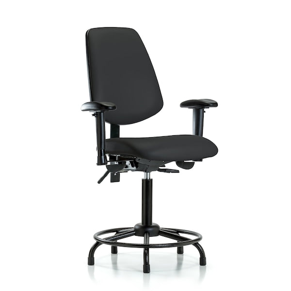 Blue Ridge Ergonomics VDHCH-MB-RT-T1-A1-RG-8540 Rutledge Vinyl Chair - Desk Height with Round Tube Base, Medium Back, Seat Tilt, Adjustable Arms, & Stationary Glides in Black Trailblazer™ Vinyl