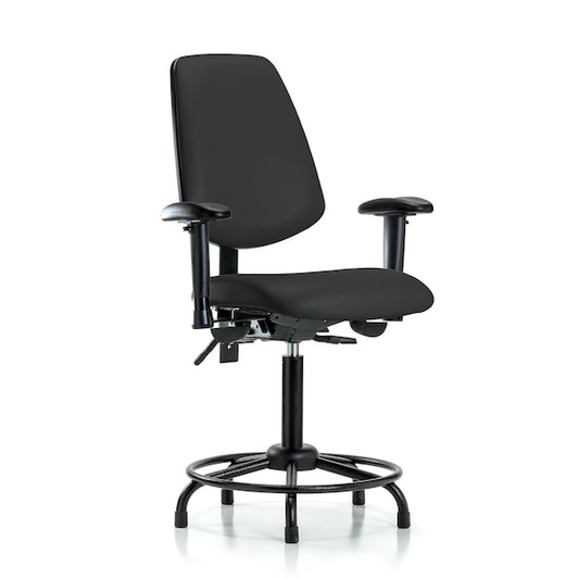 Blue Ridge Ergonomics VDHCH-MB-RT-T1-A1-RG-8540 Rutledge Vinyl Chair - Desk Height with Round Tube Base, Medium Back, Seat Tilt, Adjustable Arms, & Stationary Glides in Black Trailblazer™ Vinyl