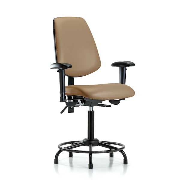 Blue Ridge Ergonomics VMBCH-MB-RT-T0-A1-RG-8584 Rutledge Vinyl Chair - Medium Bench Height with Round Tube Base, Medium Back, Adjustable Arms, & Stationary Glides in Taupe Trailblazer™ Vinyl