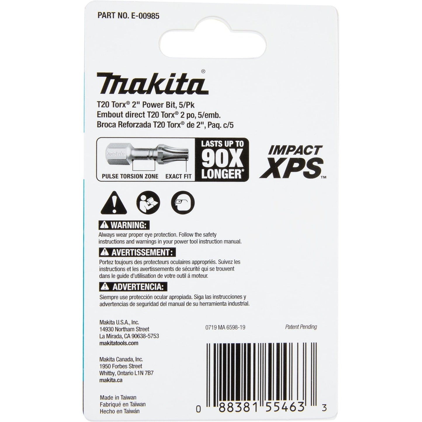 Makita E-00985 Impact XPS® T20 Torx 2" Power Bit, 5/pk