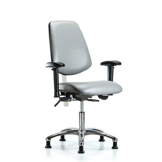 Blue Ridge Ergonomics NCR-VDHCH-MB-CR-T1-A1-RG-8840 Class 100 Vinyl Clean Room Chair - Desk Height with Medium Back, Seat Tilt, Adjustable Arms, & Stationary Glides in Sterling Supernova™ Vinyl