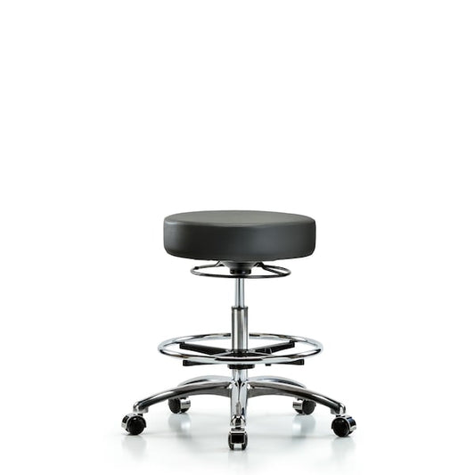 Blue Ridge Ergonomics FMBST-CR-T0-CF-RG-F45 Rutledge Fabric Stool with Back Chrome - Medium Bench Height with Chrome Foot Ring & Stationary Glides in Navy Fabric