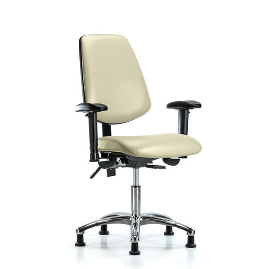 Blue Ridge Ergonomics VDHCH-MB-CR-T1-A1-RG-8501 Rutledge Vinyl Chair Chrome - Desk Height with Medium Back, Seat Tilt, Adjustable Arms, & Stationary Glides in Adobe White Trailblazer™ Vinyl