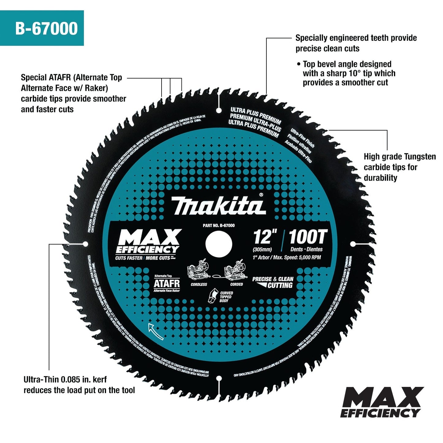 Makita B-67000 12" 100T Carbide‘Tipped Max Efficiency Miter Saw Blade