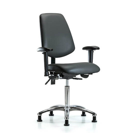 Blue Ridge Ergonomics VMBCH-MB-CR-T1-A1-NF-RG-8823 Rutledge Vinyl Chair Chrome - Medium Bench Height with Medium Back, Seat Tilt, Adjustable Arms, & Stationary Glides in Carbon Supernova™ Vinyl