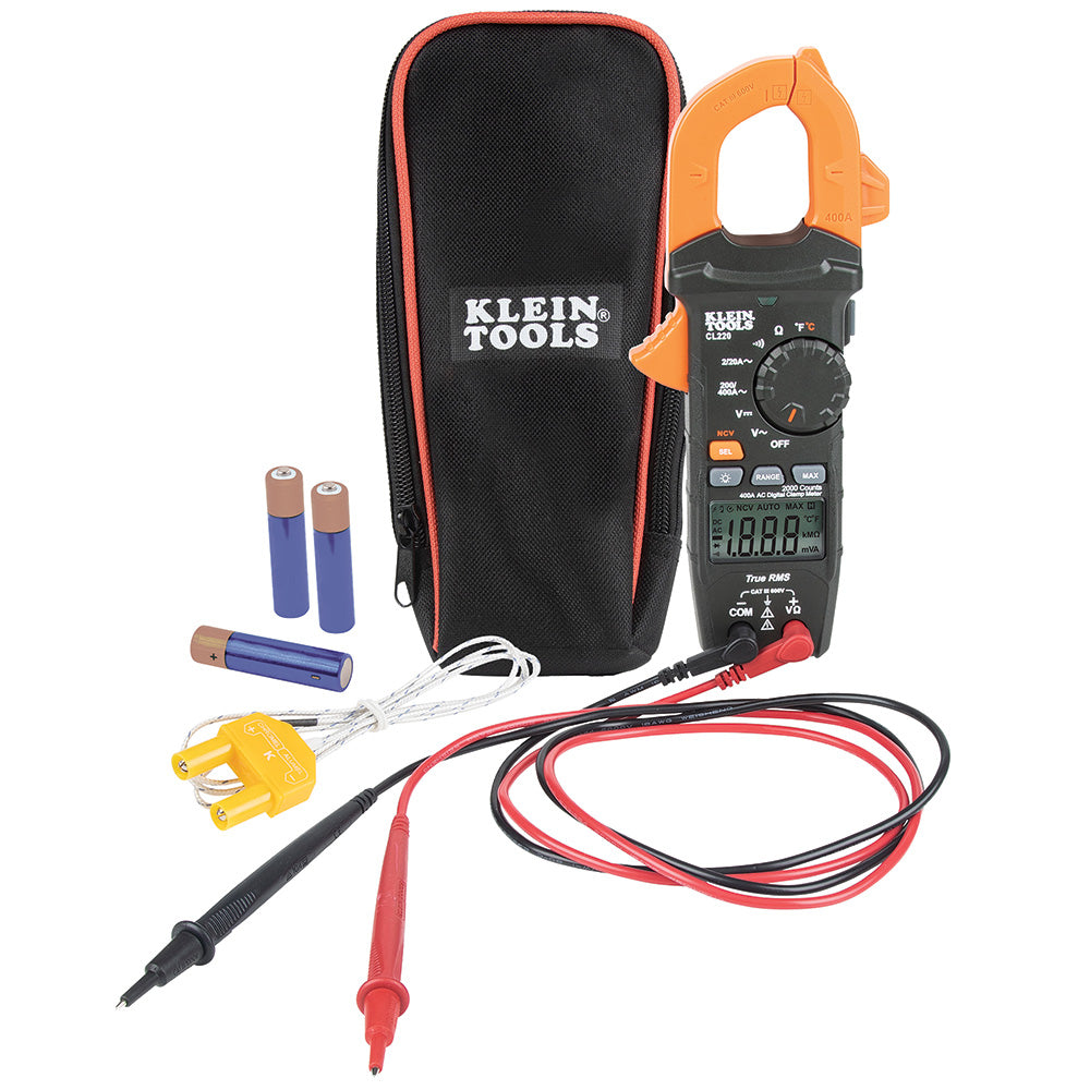 Klein Tools CL220 Digital Clamp Meter, AC Auto-Ranging 400 Amp with Temp