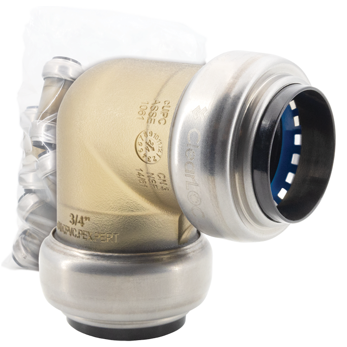 Legend Valves 457-055B 1" ClearLOC Removable Push-Fit Elbow Bulk Pack