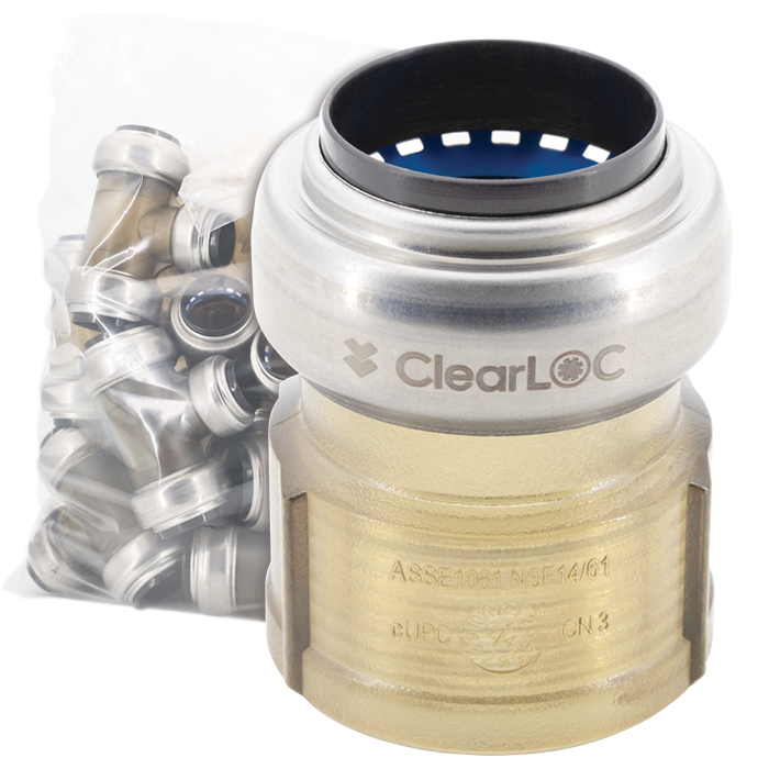 Legend Valves 457-703B 1/2" ClearLOC Removable Push-Fit FNPT Adapter Bulk Pack