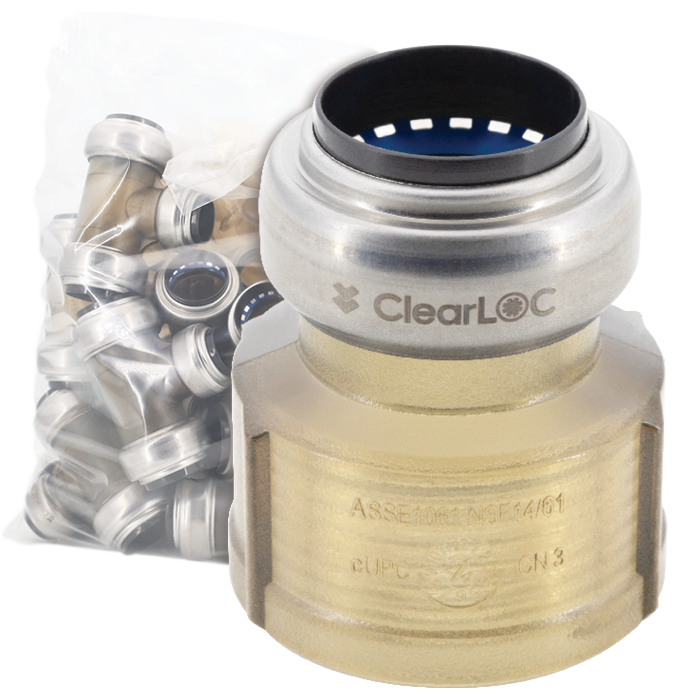 Legend Valves 457-704B 1/2" x 3/4" ClearLOC Removable Push-Fit FNPT Reducing Adapter Bulk Pack
