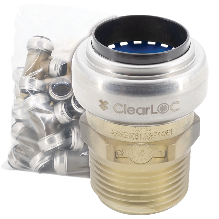 Legend Valves 457-757B 1" ClearLOC Removable Push-Fit MNPT Adapter