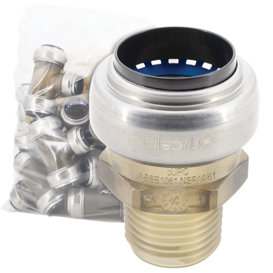 Legend Valves 457-752B 3/4" x 1/2" ClearLOC Removable Push-Fit MNPT Reducing Adapter Bulk Pack