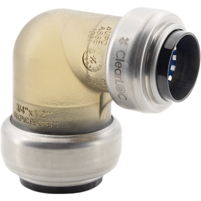 Legend Valves 457-084 3/4" x 1/2" ClearLOC Removable Push-Fit Reducing Elbow