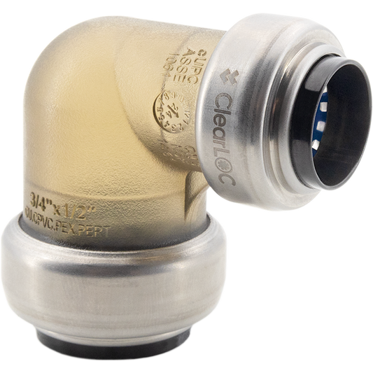 Legend Valves 457-084 3/4" x 1/2" ClearLOC Removable Push-Fit Reducing Elbow