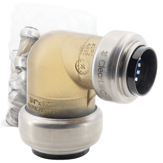 Legend Valves 457-084B 3/4" x 1/2" ClearLOC Removable Push-Fit Reducing Elbow Bulk Pack