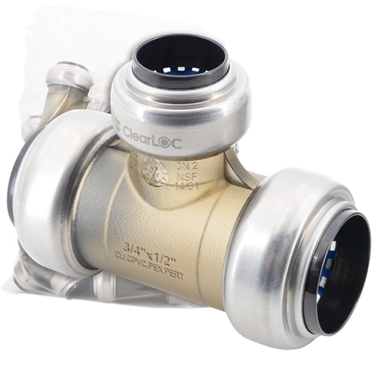 Legend Valves 457-184B 3/4" x 3/4" x 1/2" ClearLOC Removable Push-Fit Reducing Tee Bulk Pack