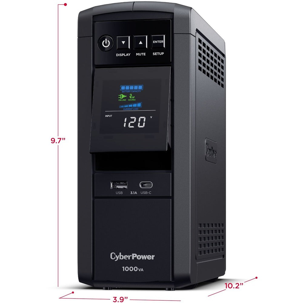 CyberPower CP1000PFCLCD UPS 1000VA 600W PFC compatible Pure sine wave - 1000VA/600W - Mini-tower - 3 Minute Full Load - 10 x NEMA 5-15R