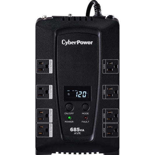 CyberPower Intelligent LCD CP685AVRLCD 685VA Desktop UPS - 685VA/390W - 2 Minute Full Load - 4 x NEMA 5-15R - Battery/Surge-protected, 4 x NEMA 5-15R - Surge-protected