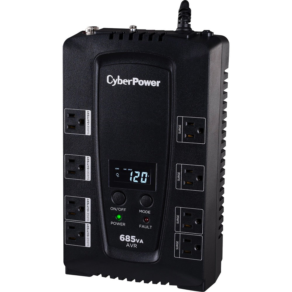 CyberPower Intelligent LCD CP685AVRLCD 685VA Desktop UPS - 685VA/390W - 2 Minute Full Load - 4 x NEMA 5-15R - Battery/Surge-protected, 4 x NEMA 5-15R - Surge-protected