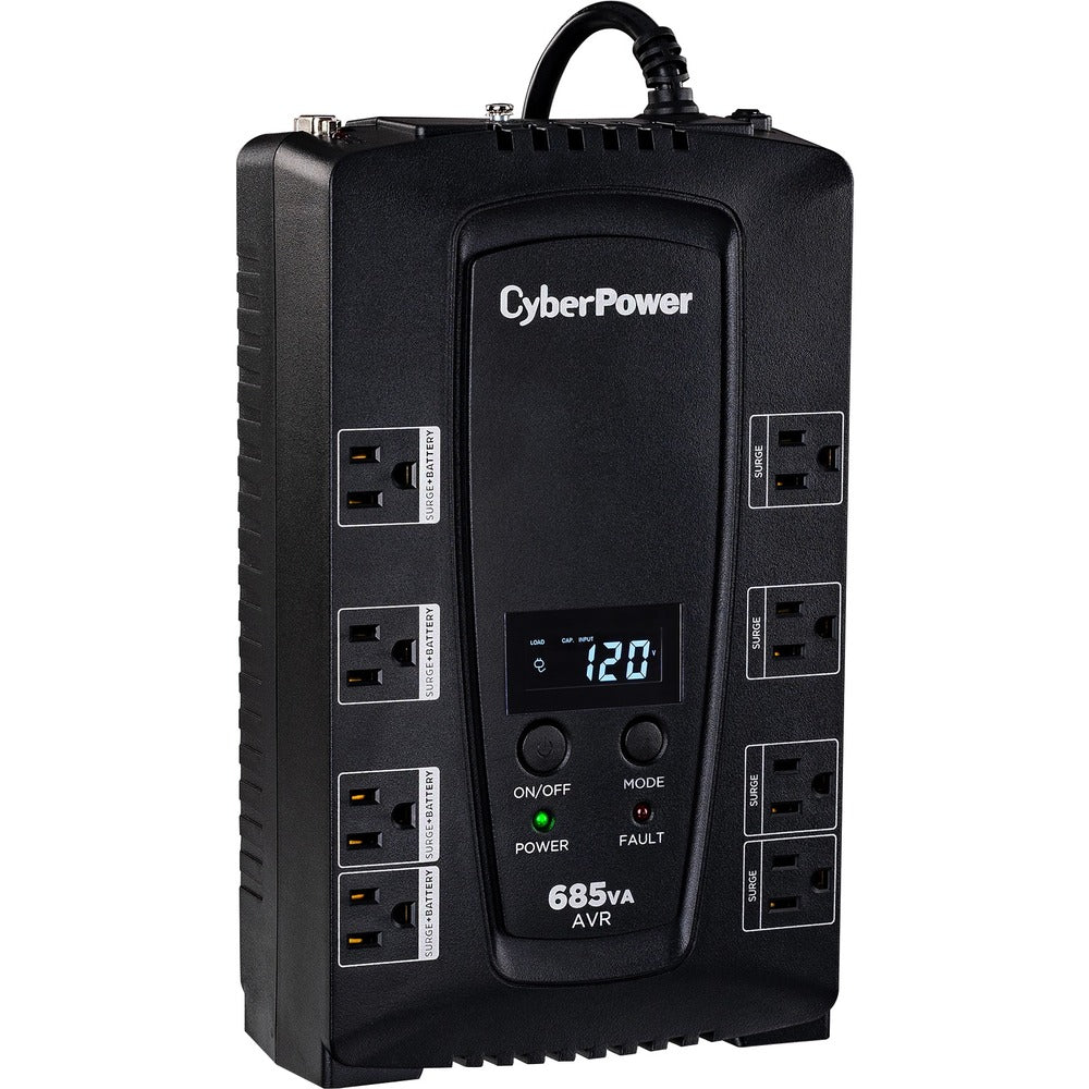 CyberPower Intelligent LCD CP685AVRLCD 685VA Desktop UPS - 685VA/390W - 2 Minute Full Load - 4 x NEMA 5-15R - Battery/Surge-protected, 4 x NEMA 5-15R - Surge-protected