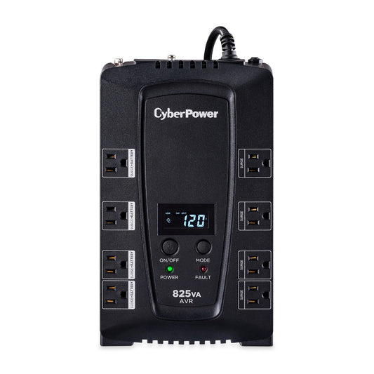 CyberPower Intelligent LCD CP825AVRLCD 825 VA Desktop UPS - 825VA/450W - 2 Minute Full Load - 4 x NEMA 5-15R - Battery Backup System, 4 x NEMA 5-15R - Surge-protected