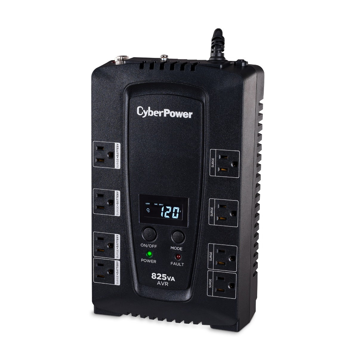 CyberPower Intelligent LCD CP825AVRLCD 825 VA Desktop UPS - 825VA/450W - 2 Minute Full Load - 4 x NEMA 5-15R - Battery Backup System, 4 x NEMA 5-15R - Surge-protected