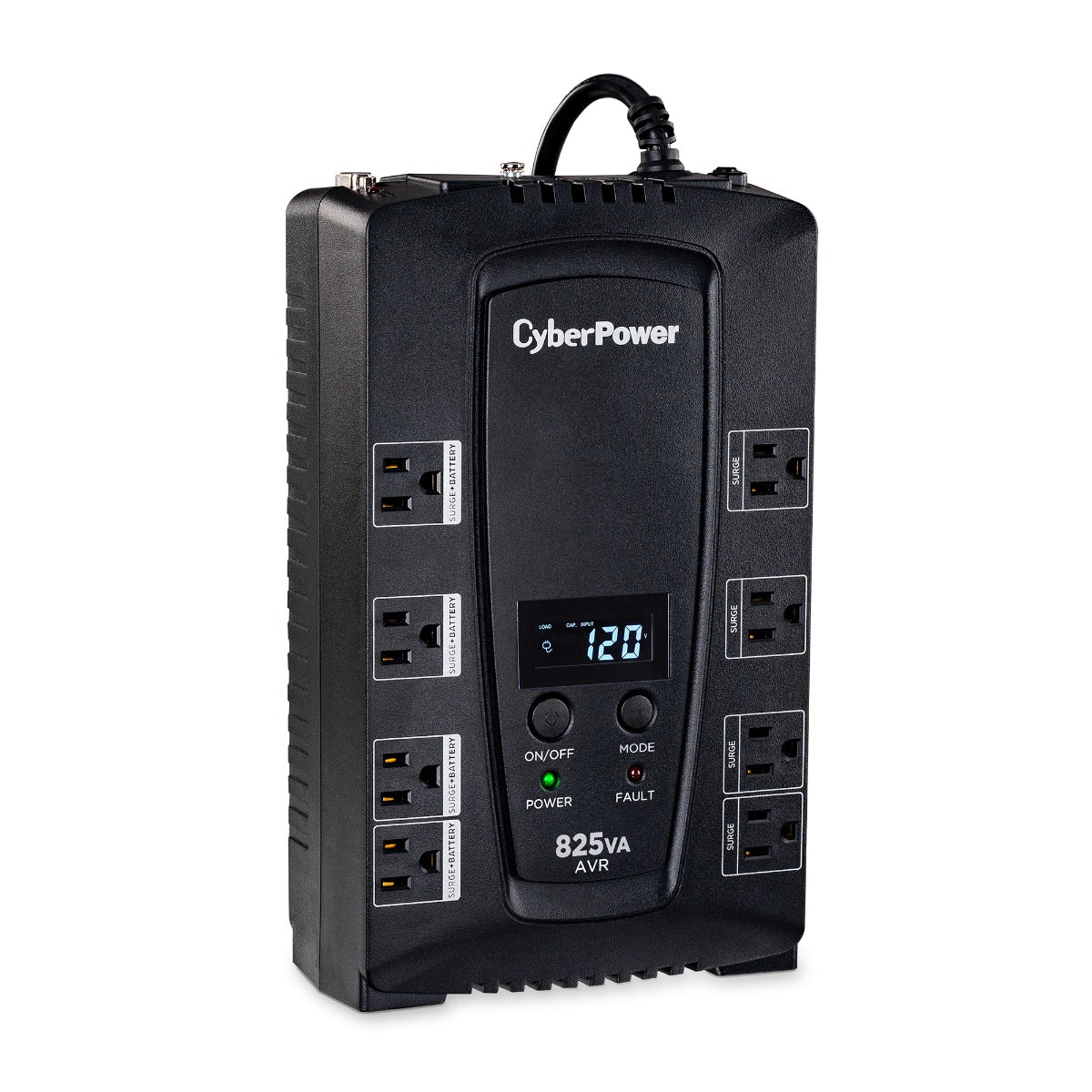 CyberPower Intelligent LCD CP825AVRLCD 825 VA Desktop UPS - 825VA/450W - 2 Minute Full Load - 4 x NEMA 5-15R - Battery Backup System, 4 x NEMA 5-15R - Surge-protected