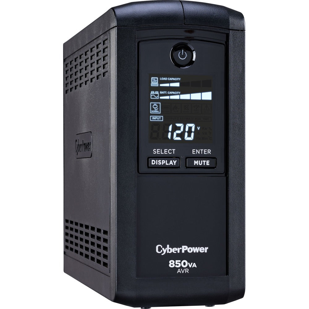 CyberPower Intelligent LCD CP850AVRLCD 850 VA Tower UPS - 850VA/510W - 1 Minute Full Load - 5 x NEMA 5-15R - Battery/Surge-protected, 4 x NEMA 5-15R - Surge-protected