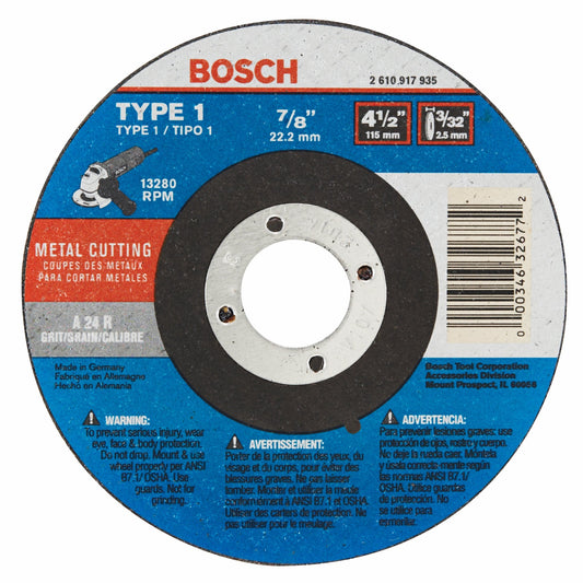 Bosch CW1M450 4-1/2 X 3/32 X 7/8 Type 1 Metal Cutting Wheel A24R For Metal (Bulk)