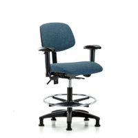 Blue Ridge Ergonomics FMBCH-MB-RG-T1-A0-CF-RG-F45 Rutledge Fabric Chair - Medium Bench Height with Medium Back, Seat Tilt, Chrome Foot Ring, & Stationary Glides in Navy Fabric