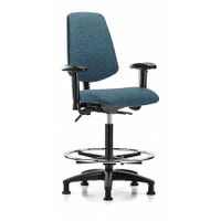 Blue Ridge Ergonomics FHBCH-RG-T1-A1-CF-RG-F43 Rutledge Fabric Chair - High Bench Height with Seat Tilt, Adjustable Arms, Chrome Foot Ring, & Stationary Glides in Blue Fabric