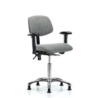Blue Ridge Ergonomics FHBCH-MB-CR-T0-A1-CF-CC-F44 Rutledge Fabric Chair Chrome - High Bench Height with Medium Back, Adjustable Arms, Chrome Foot Ring, & Casters in Gray Fabric