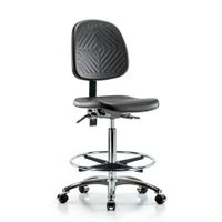 Blue Ridge Ergonomics NCR-PHBCH-CR-T0-A0-CF-CC-BLU Class 10 Polyurethane Clean Room Chair - High Bench Height with Chrome Foot Ring & Casters in Blue Polyurethane