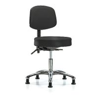 Blue Ridge Ergonomics VHBCH-CR-T0-A1-CF-RG-8540 Rutledge Vinyl Chair Chrome - High Bench Height with Adjustable Arms, Chrome Foot Ring, & Stationary Glides in Black Trailblazer™ Vinyl