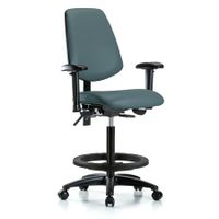 Blue Ridge Ergonomics VMBCH-RG-T1-A1-CF-RC-8801 Rutledge Vinyl Chair - Medium Bench Height with Seat Tilt, Adjustable Arms, Chrome Foot Ring, & Casters in Marine Blue Supernova™ Vinyl