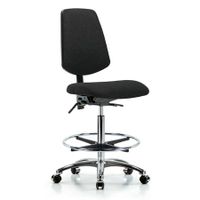 Blue Ridge Ergonomics FHBCH-CR-T0-A1-CF-RG-F42 Rutledge Fabric Chair Chrome - High Bench Height with Adjustable Arms, Chrome Foot Ring, & Stationary Glides in Black Fabric