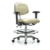 Blue Ridge Ergonomics VMBCH-CR-T0-A1-NF-CC-8501 Rutledge Vinyl Chair Chrome - Medium Bench Height with Adjustable Arms & Casters in Adobe White Trailblazer™ Vinyl