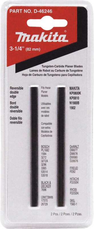 Makita D-46246 3‘1/4" Planer Blade, Double Edged Tungsten‘Carbide, 2/pk