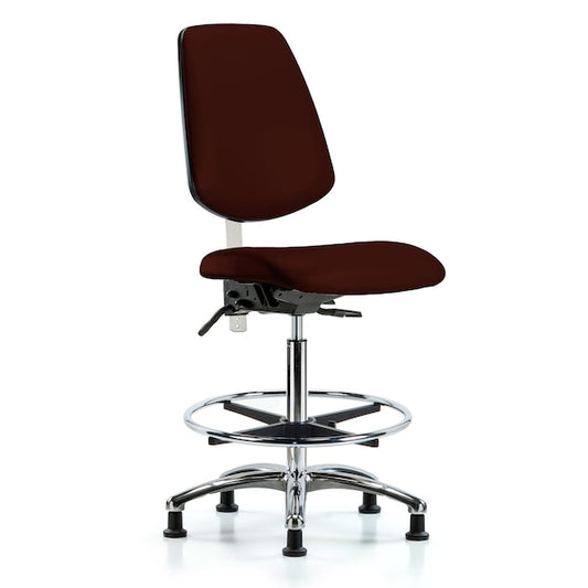 Blue Ridge Ergonomics VHBCH-MB-CR-T0-A0-CF-RG-8569 Rutledge Vinyl Chair Chrome - High Bench Height with Medium Back, Chrome Foot Ring, & Stationary Glides in Burgundy Trailblazer™ Vinyl