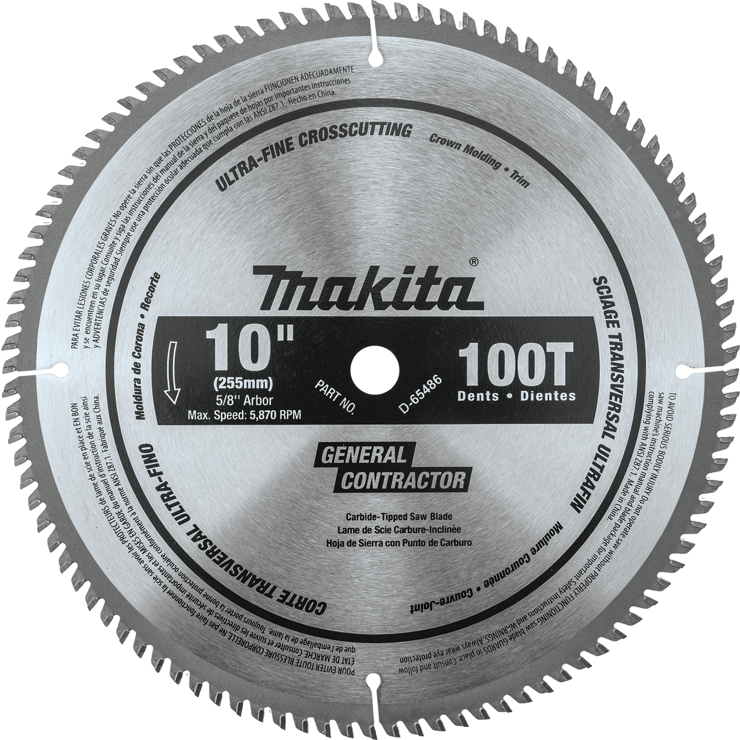 Makita D-65486 10" 100T Polished Miter Saw Blade, Ultra‘Fine Crosscutting