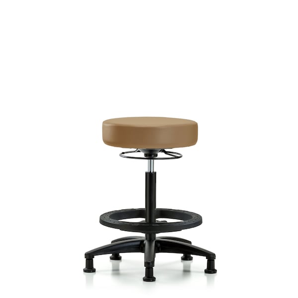Blue Ridge Ergonomics VHBSO-RG-BF-RG-8584 Rutledge Vinyl Stool without Back - High Bench Height with Black Foot Ring & Stationary Glides in Taupe Trailblazer™ Vinyl