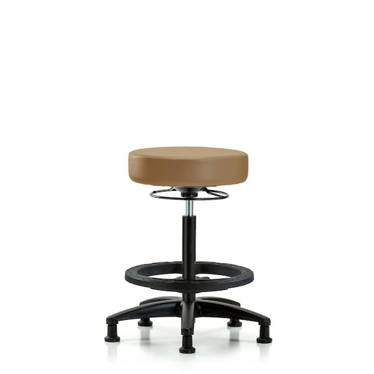Blue Ridge Ergonomics VHBSO-RG-BF-RG-8584 Rutledge Vinyl Stool without Back - High Bench Height with Black Foot Ring & Stationary Glides in Taupe Trailblazer™ Vinyl
