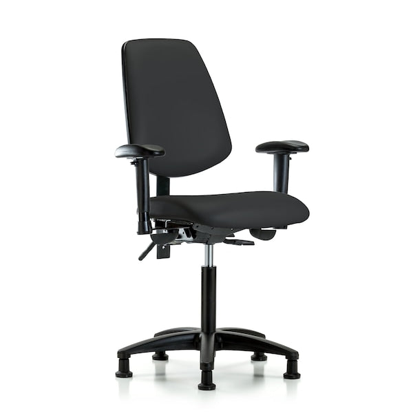 Blue Ridge Ergonomics VMBCH-MB-RG-T1-A1-NF-RG-8540 Rutledge Vinyl Chair - Medium Bench Height with Medium Back, Seat Tilt, Adjustable Arms, & Stationary Glides in Black Trailblazer™ Vinyl