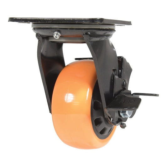 Vestil CST-BN-4X2PUP-SWB Polyurethane Swivel With Brake Caster 4 In. Diameter x 2 In. Width 594 lb Orange/Black