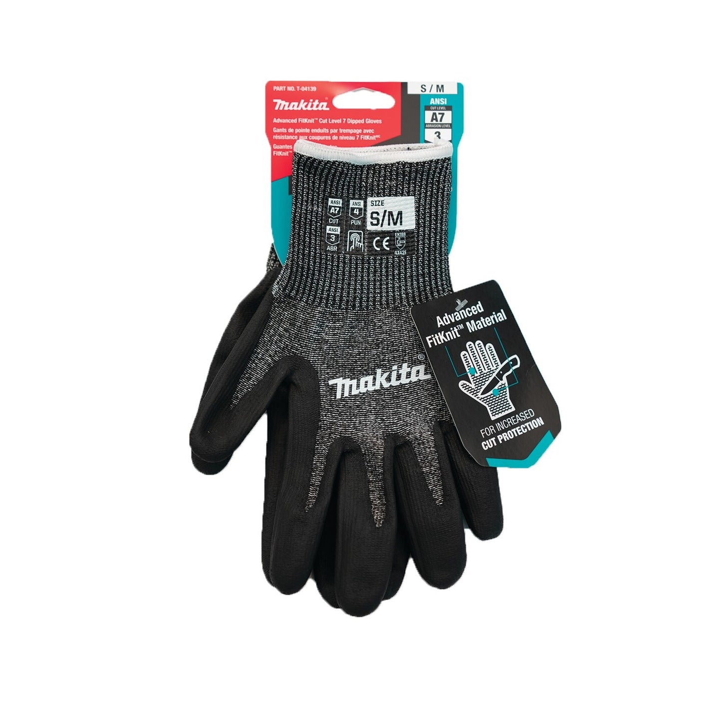 Makita T-04139 Advanced FitKnit, Cut Level 7 Nitrile Coated Dipped Gloves (Small/Medium)